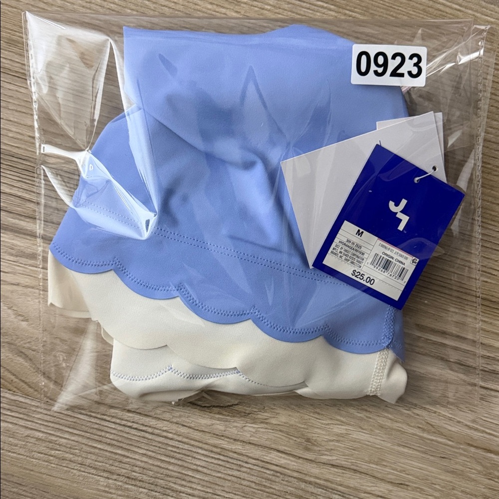 JOYLAB Women's Knit Scallop Cropped Support Top Periwinkle Blue/Cream All Sizes - Picture 13 of 16